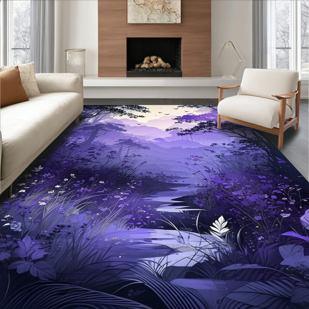 Enchanted Forest Misty Purple Landscape Rug