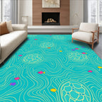 Whimsical Fish and Turtle Pattern Rug