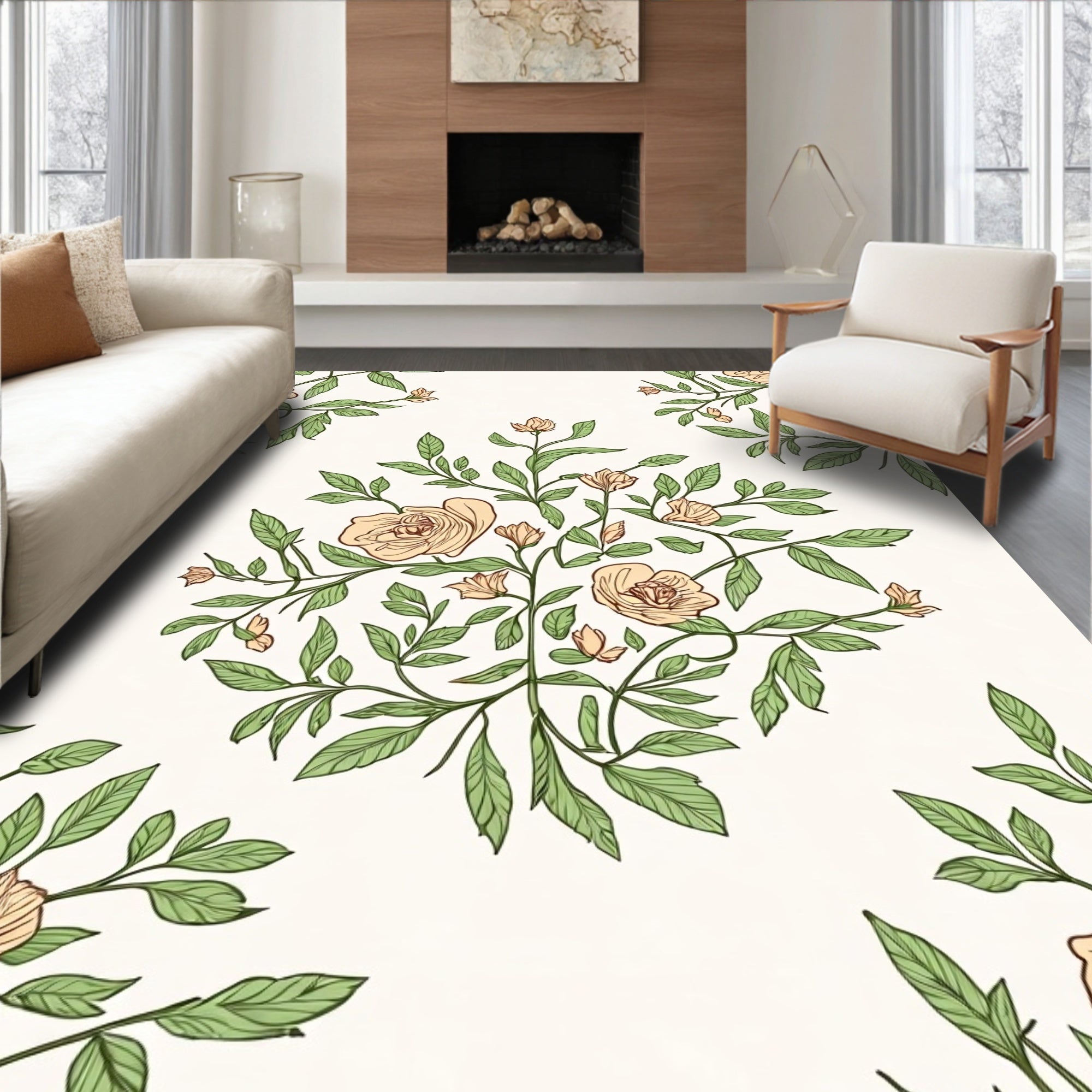 Elegant Peach Blossom Vine Pattern Rug