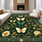 Emerald Butterfly Garden Floral Pattern Rug