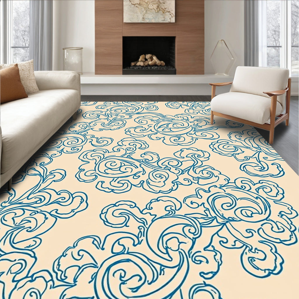Elegant Blue Swirl Cloud Pattern Rug