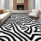 Abstract Black White Wavy Stripes Design Rug