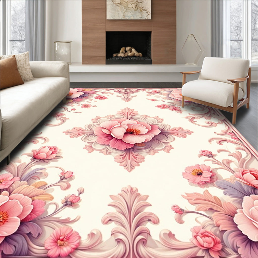 Elegant Floral Rococo Style Rug