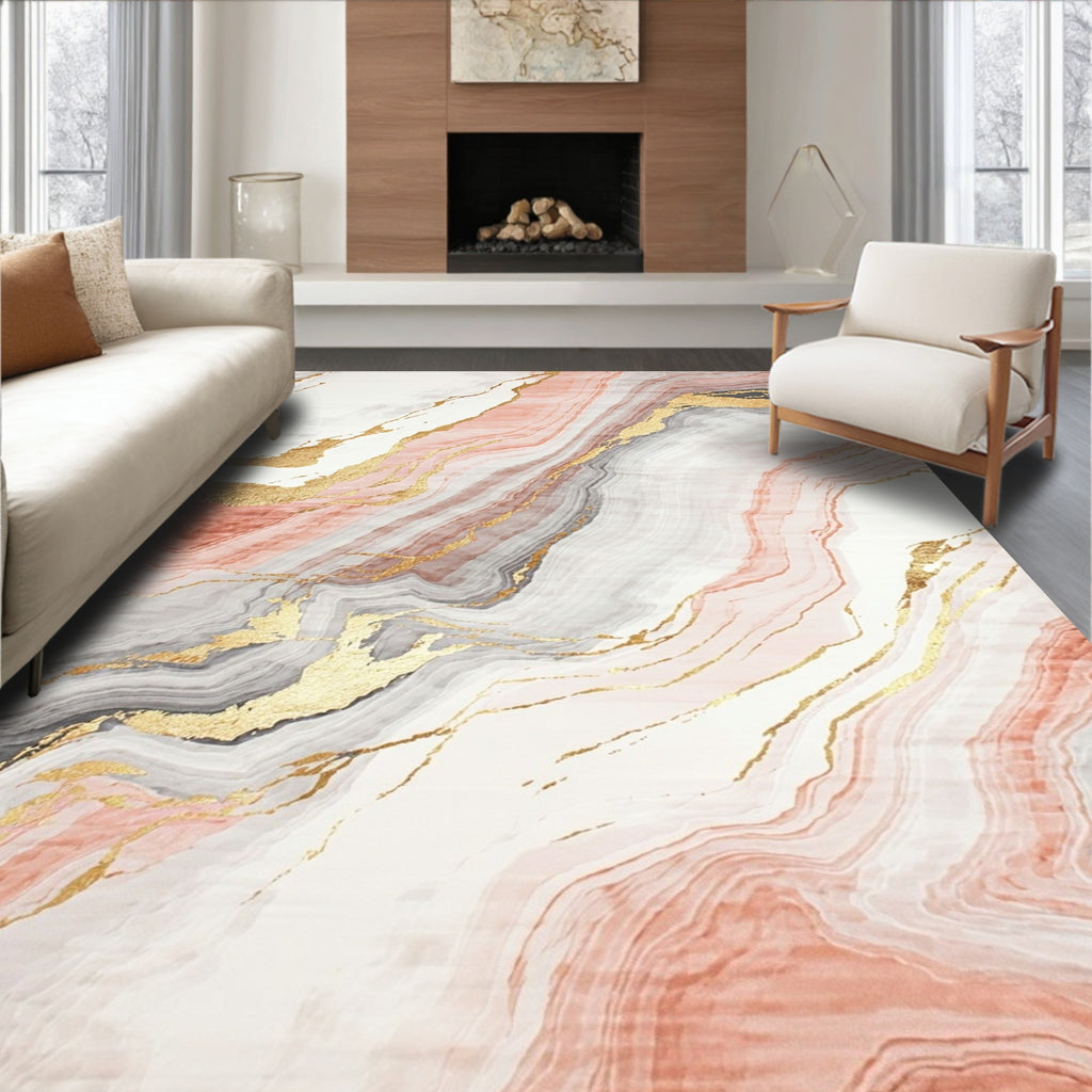 Abstract Agate Gold Swirl Rug