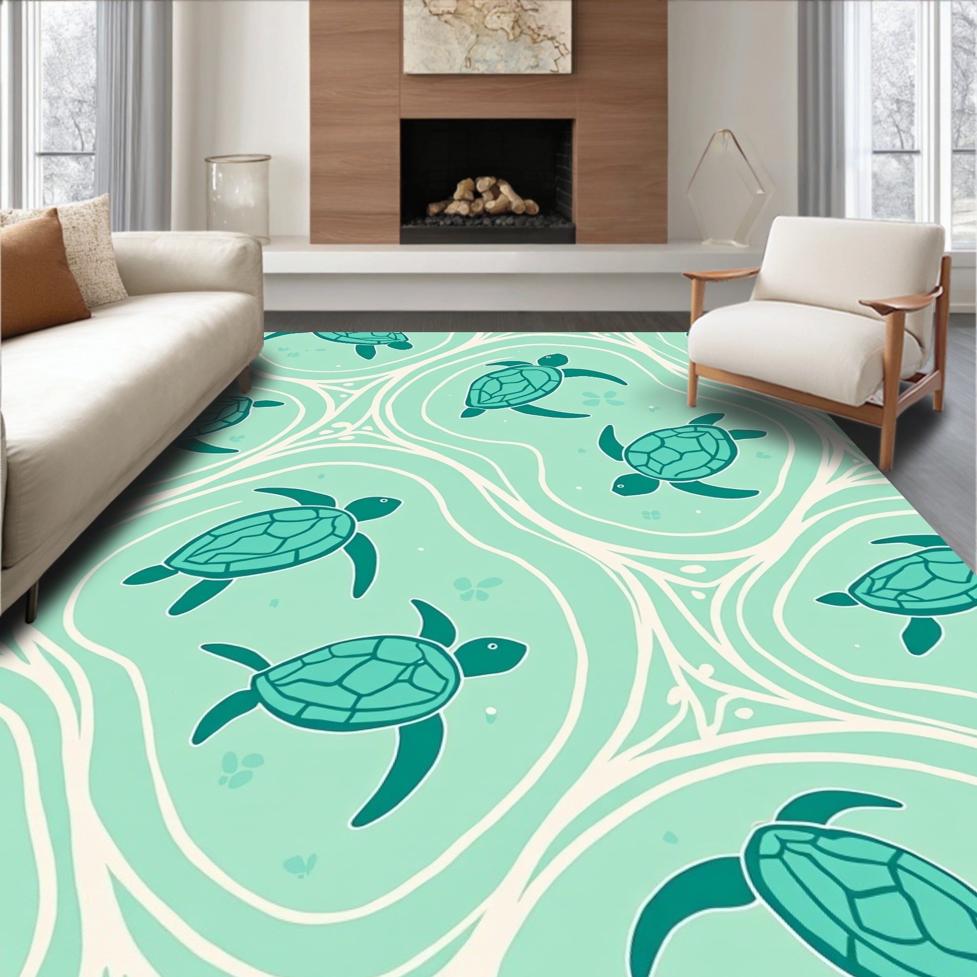 Oceanic Turtle Flow Pattern Rug