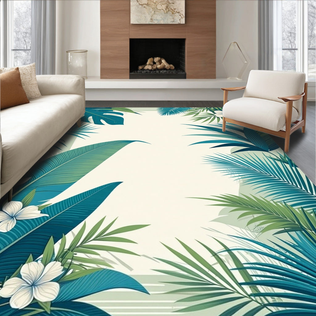 Tropical Leaf Flower Whimsical Design Rug