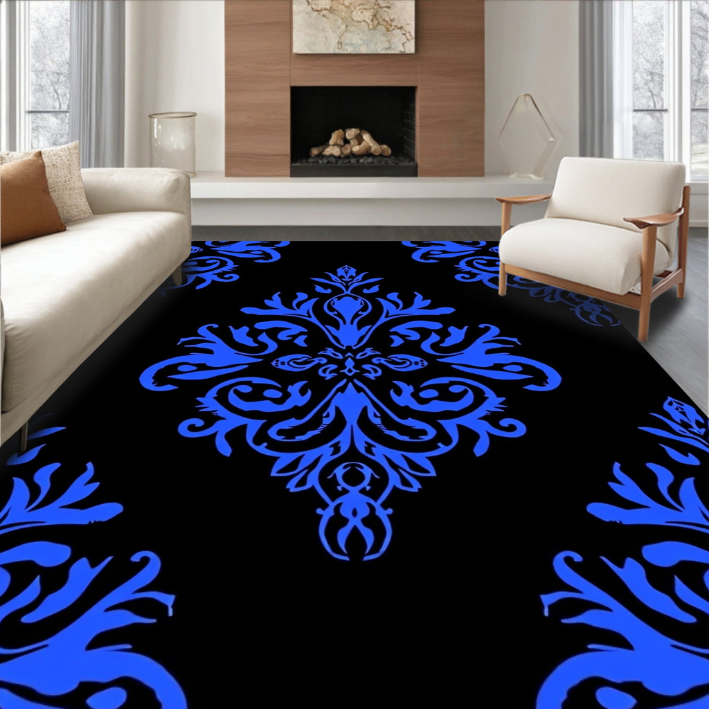 Bold Royal Blue Damask Pattern Rug