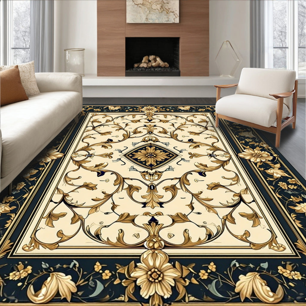 Ornate Floral Cream and Gold Rug
