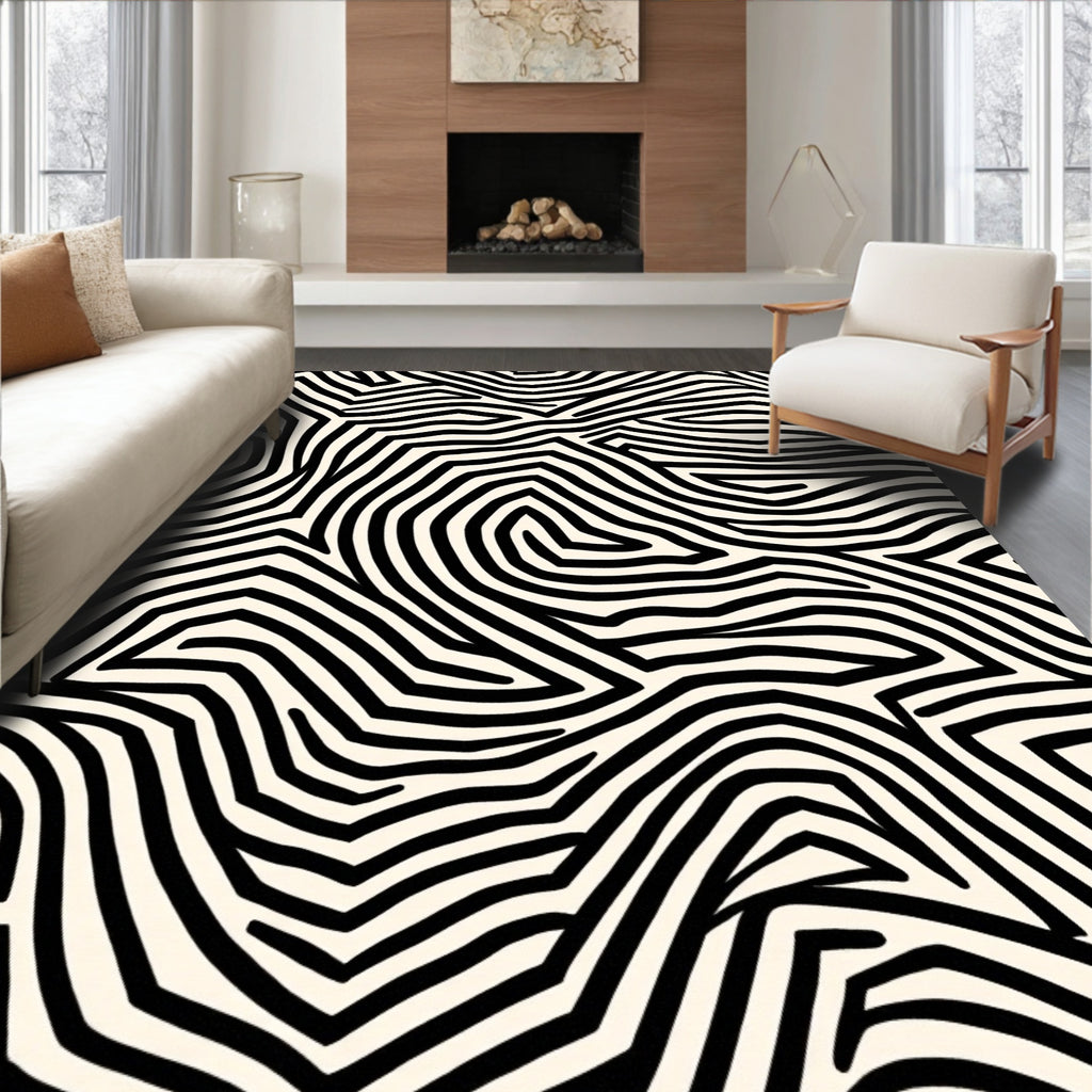 Organic Abstract Black White Pattern Rug
