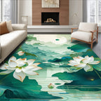 Serene Lotus Mountains Landscape Rug