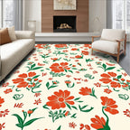 Bright Orange Floral Botanical Design Rug