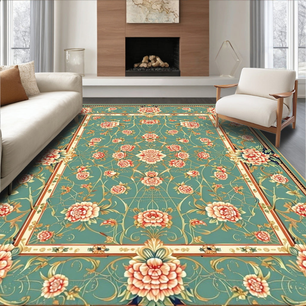 Jade Floral Vines Traditional Rug