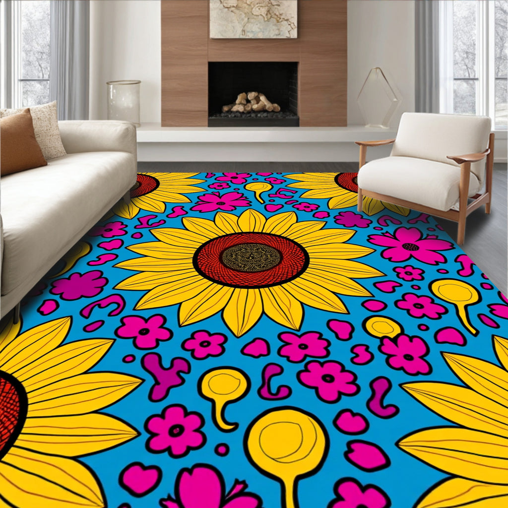Bold Sunflower Flower Pattern Rug