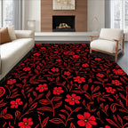 Bold Red Floral Vine Pattern Rug