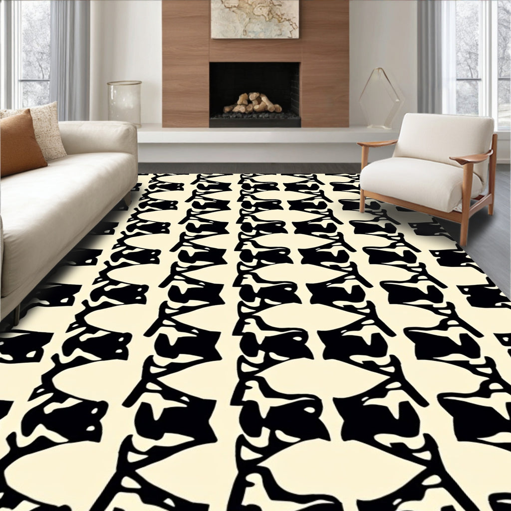 Black Cream Bold Organic Design Rug