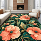 Coral Floral Botanical Art Rug