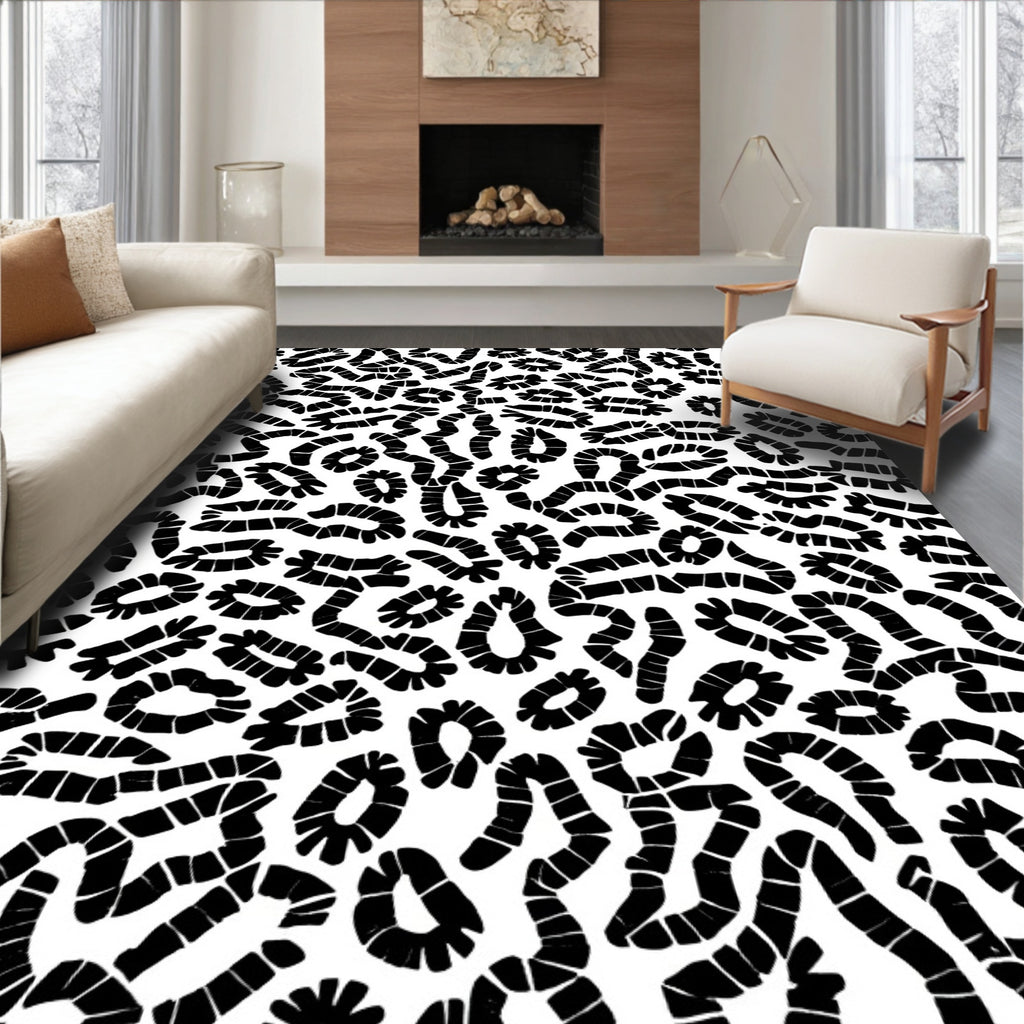 Organic Blob Pattern With Black White Rug