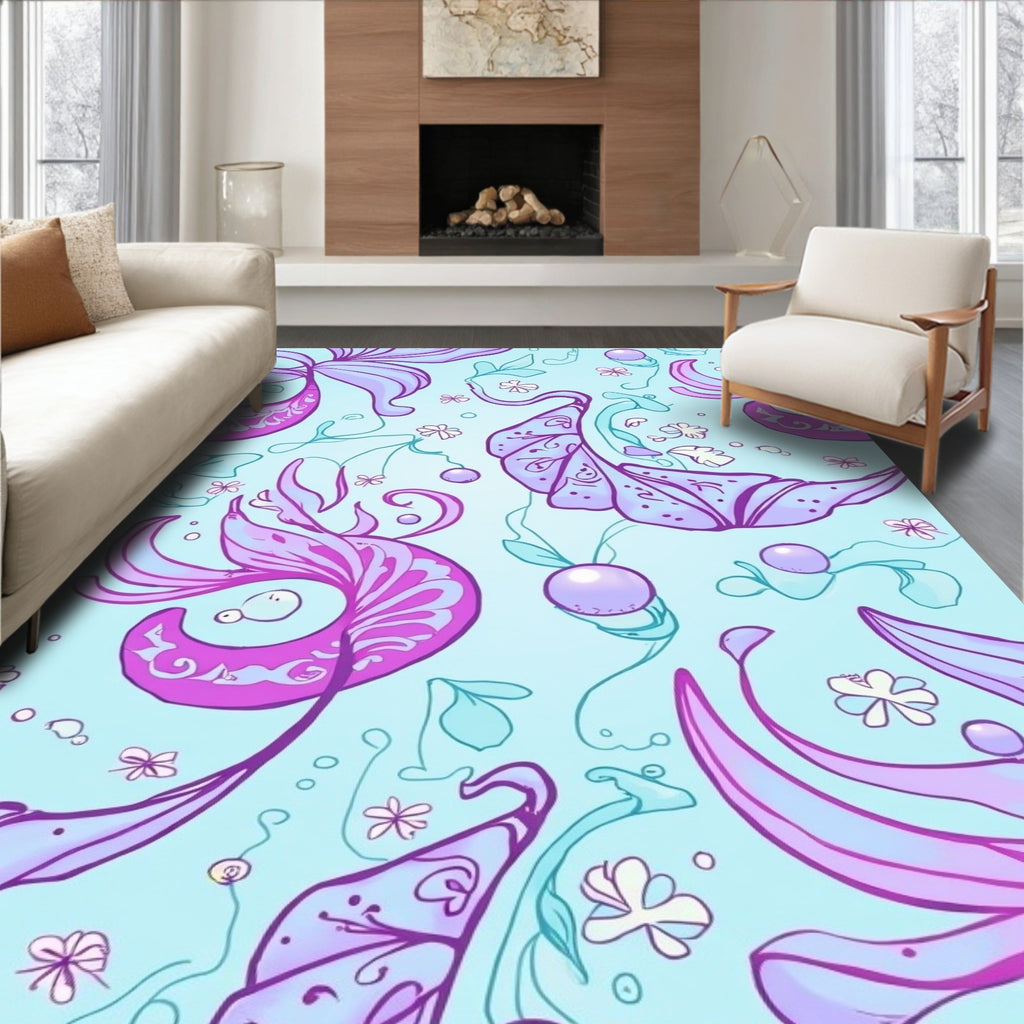 Whimsical Violet Floral Swirl Pattern Rug