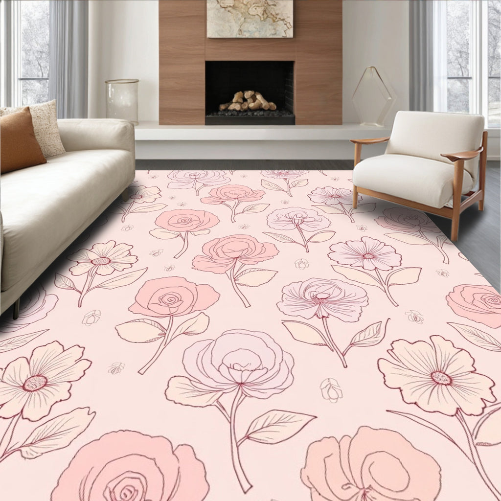 Pastel Floral Outline Pattern Rug