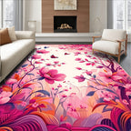 Pink Floral Butterfly Garden Pattern Rug