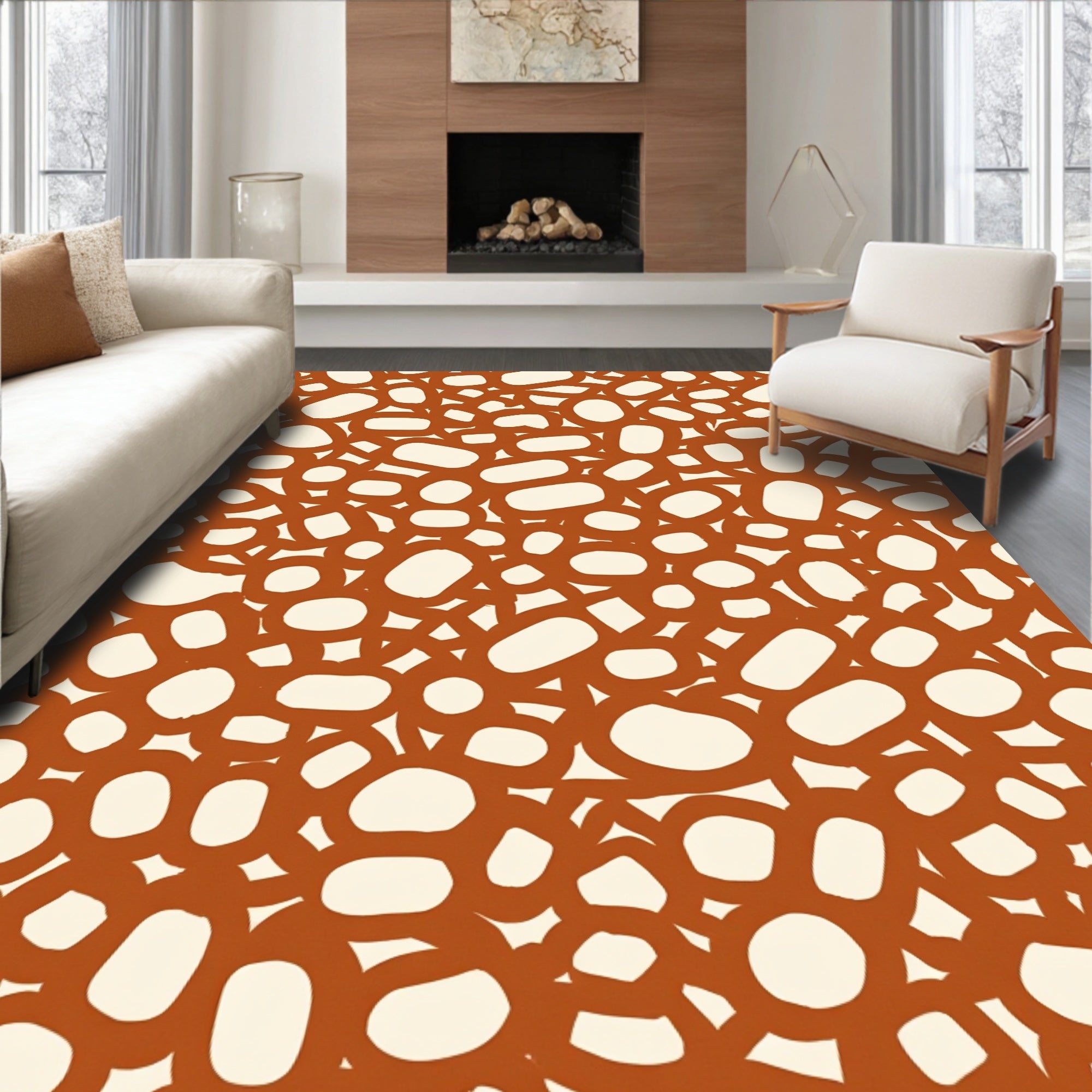 Terra Cotta Organic Abstract Pattern Rug