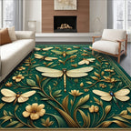 Emerald Dragonflies Floral Art Rug