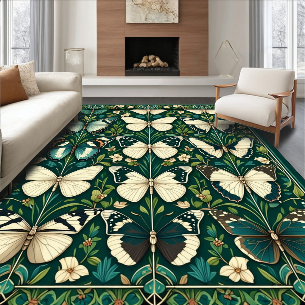 Art Nouveau Butterfly and Floral Motif Rug
