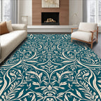 Teal Cream Vintage Floral Pattern Rug