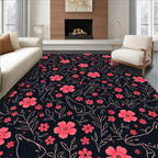 Whimsical Pink Floral Animal Pattern Rug