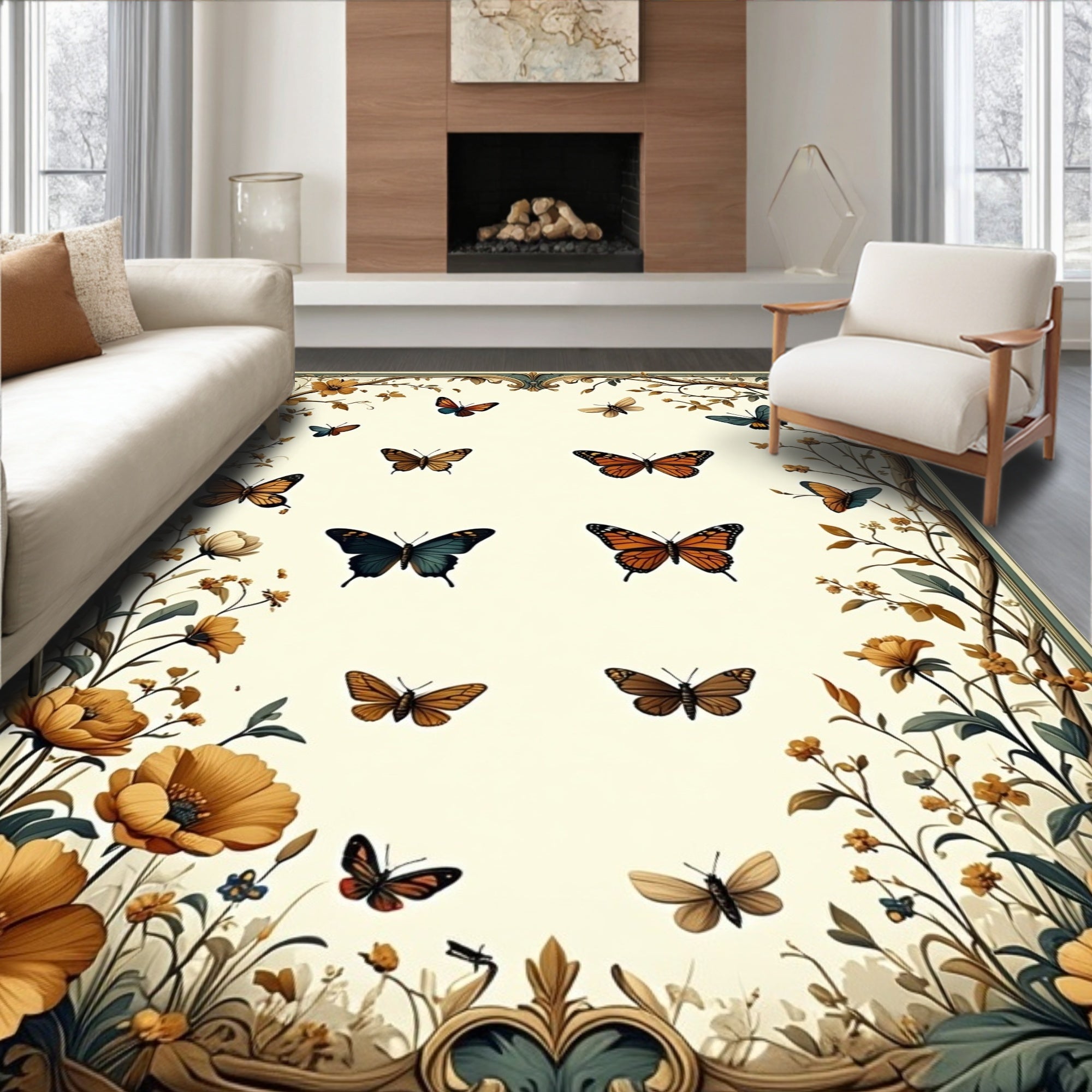 Vintage Butterfly and Floral Study Rug