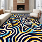 Abstract Wavy Lines Blue Yellow Rug