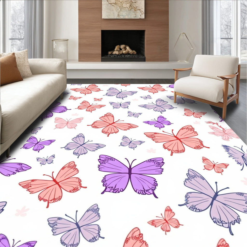 Whimsical Butterfly Garden Pattern Rug