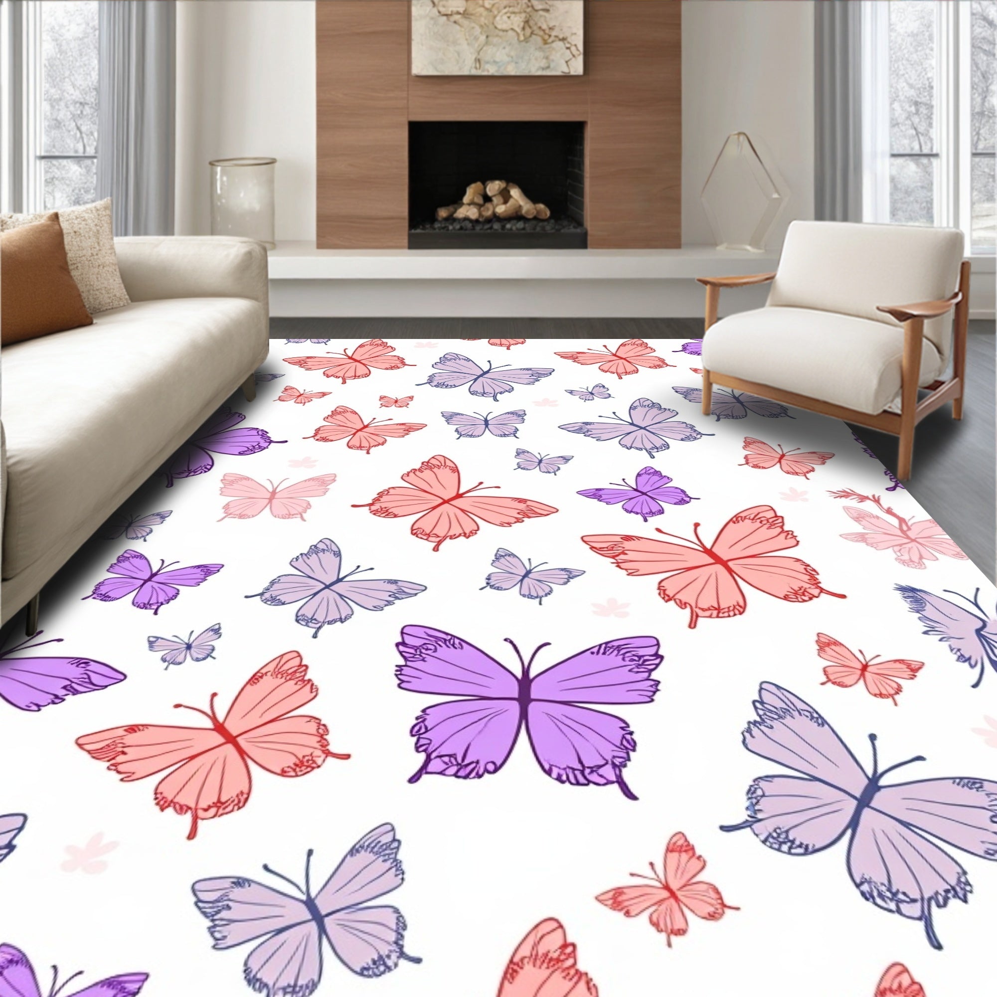 Whimsical Butterfly Garden Pattern Rug
