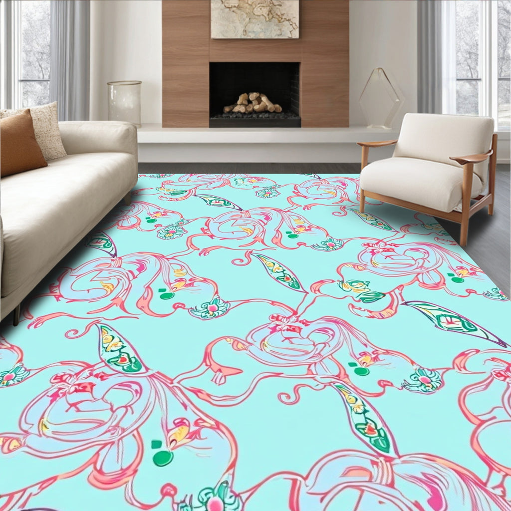 Whimsical Floral Swirl Pattern Design Rug