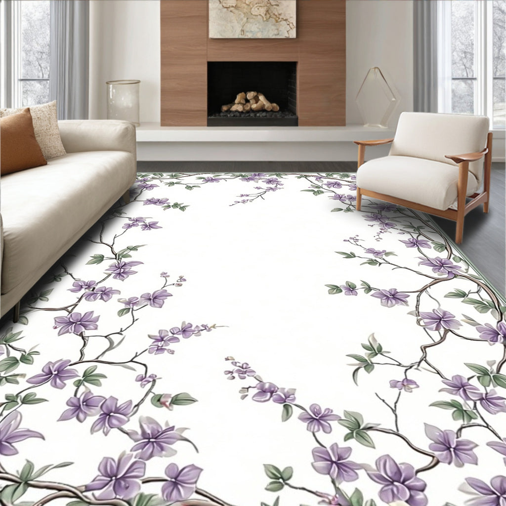 Delicate Lavender Floral Vine Accents Rug