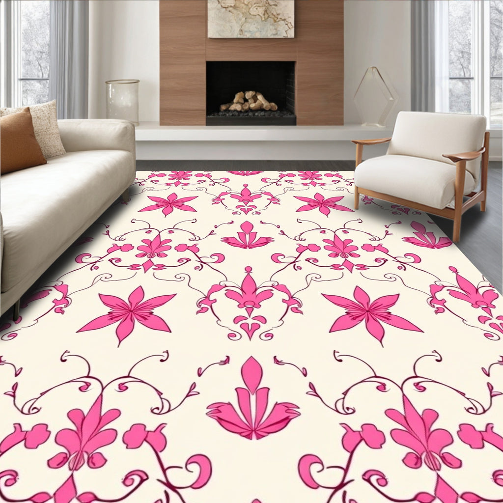 Pink Floral Swirl Pattern Design Rug
