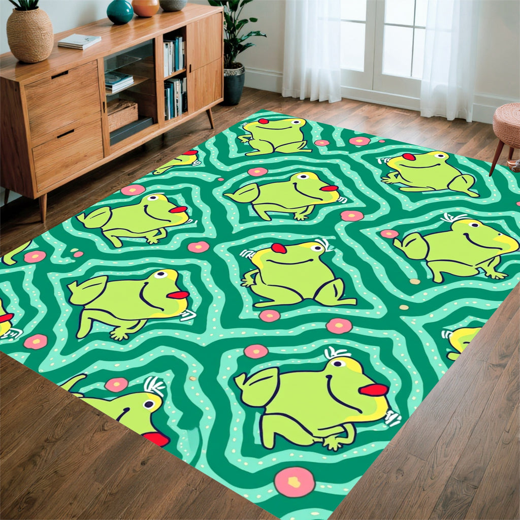 Playful Froggy Pattern with Wavy Lines Rug