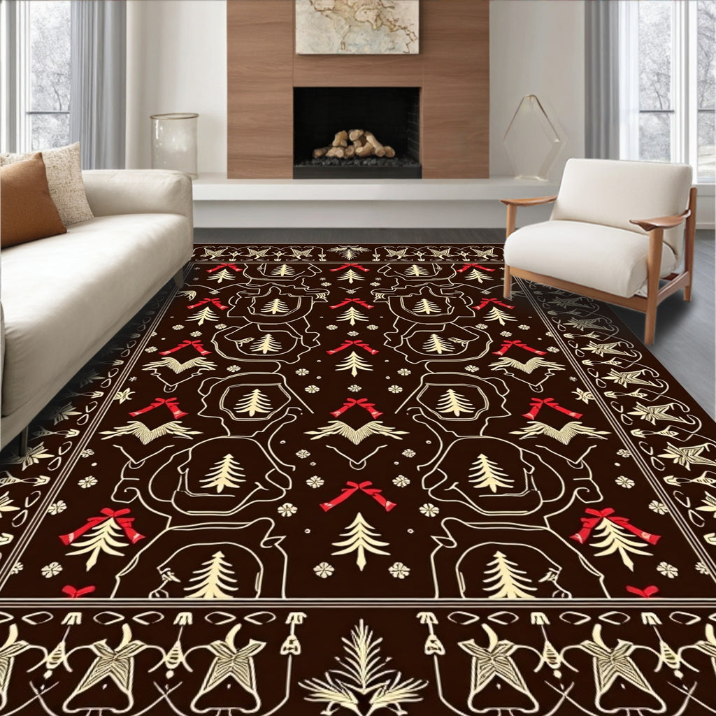 Brown Red Deer Christmas Tree Border Rug