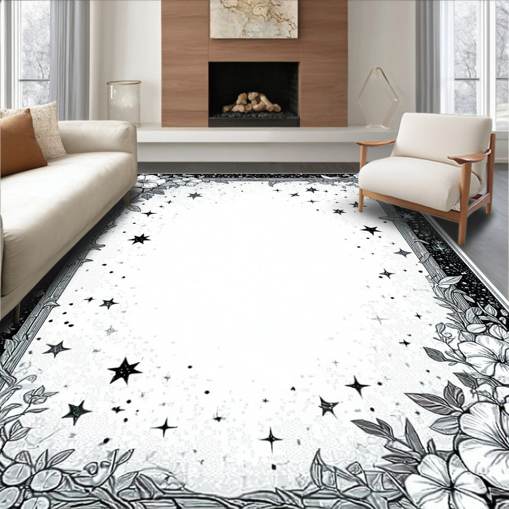 Whimsical Floral Stars Frame Rug