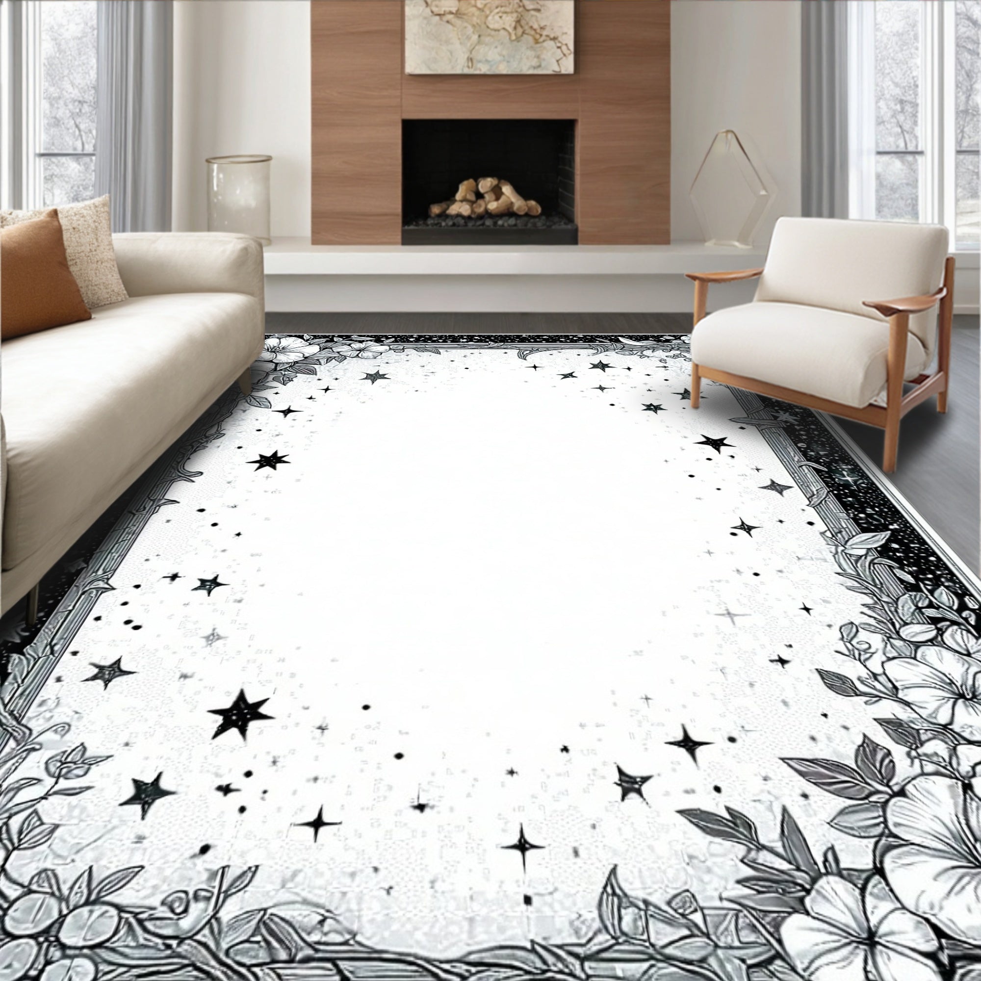 Whimsical Floral Stars Frame Rug
