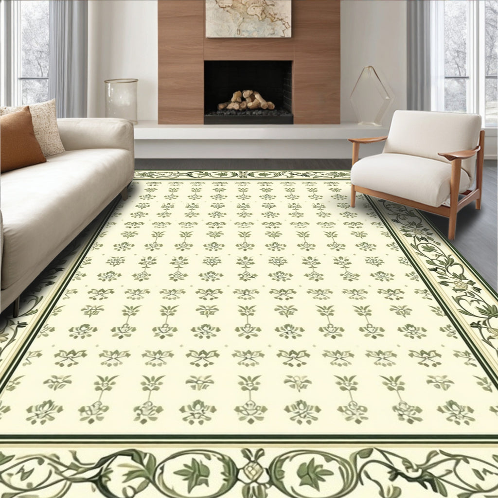 Floral Vine Bordered Repeating Pattern Rug