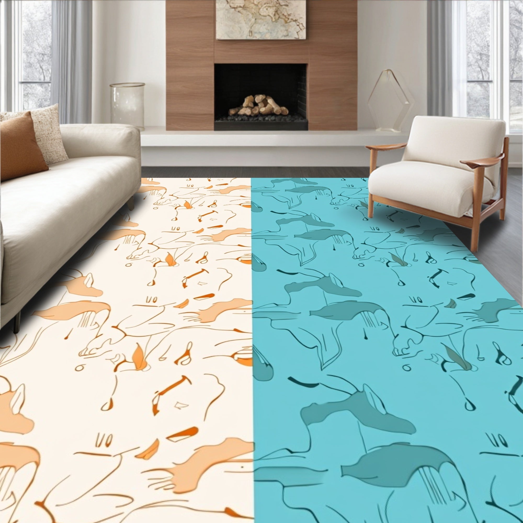Pale Orange Abstract Line Drawing Rug
