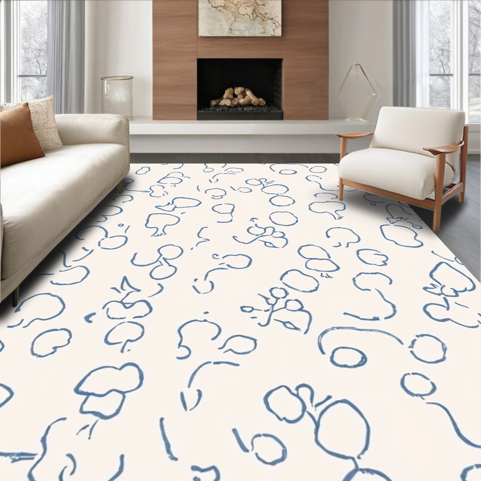 Abstract Organic Blobs Blue Pattern Rug