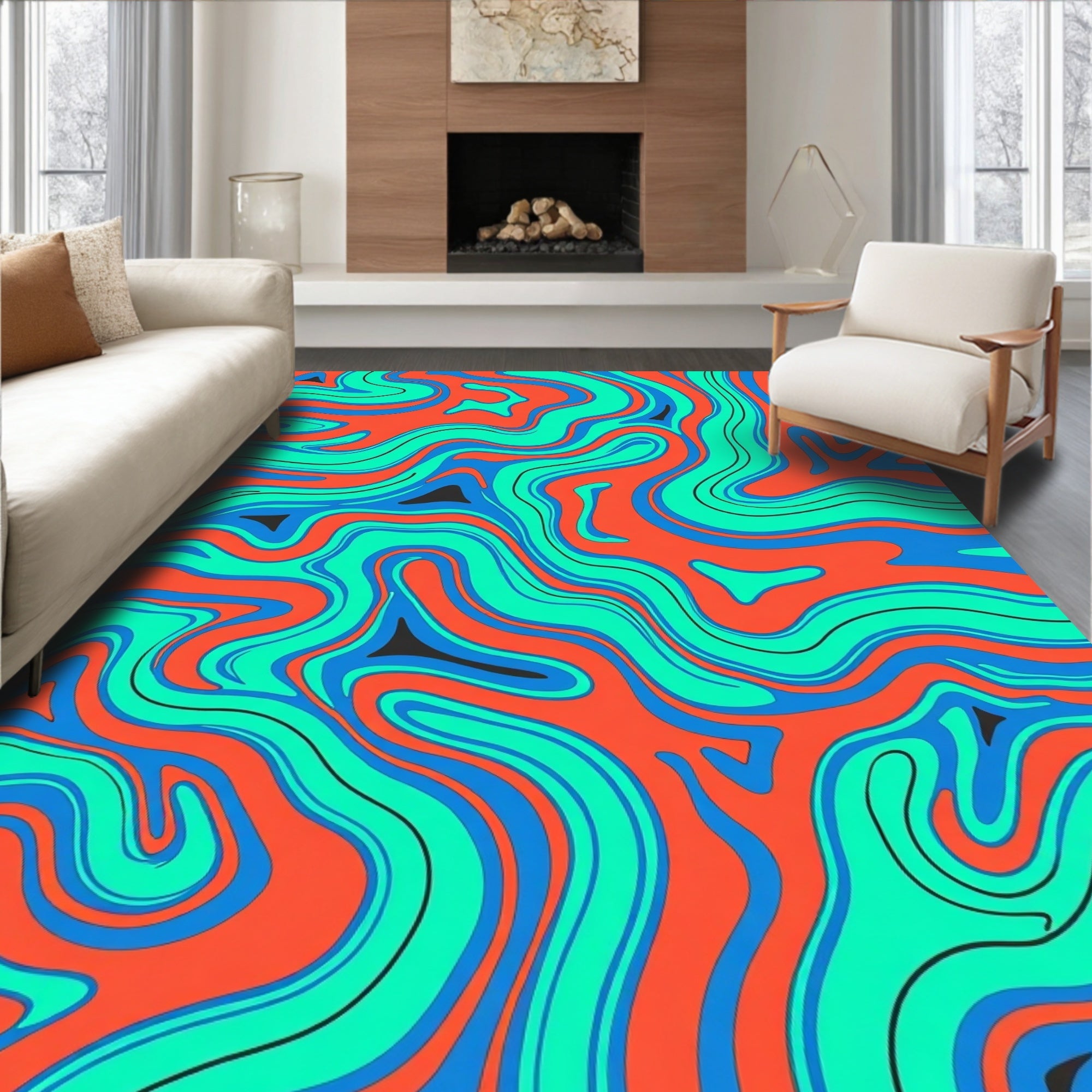 Vibrant Waves Patterned Design Rug