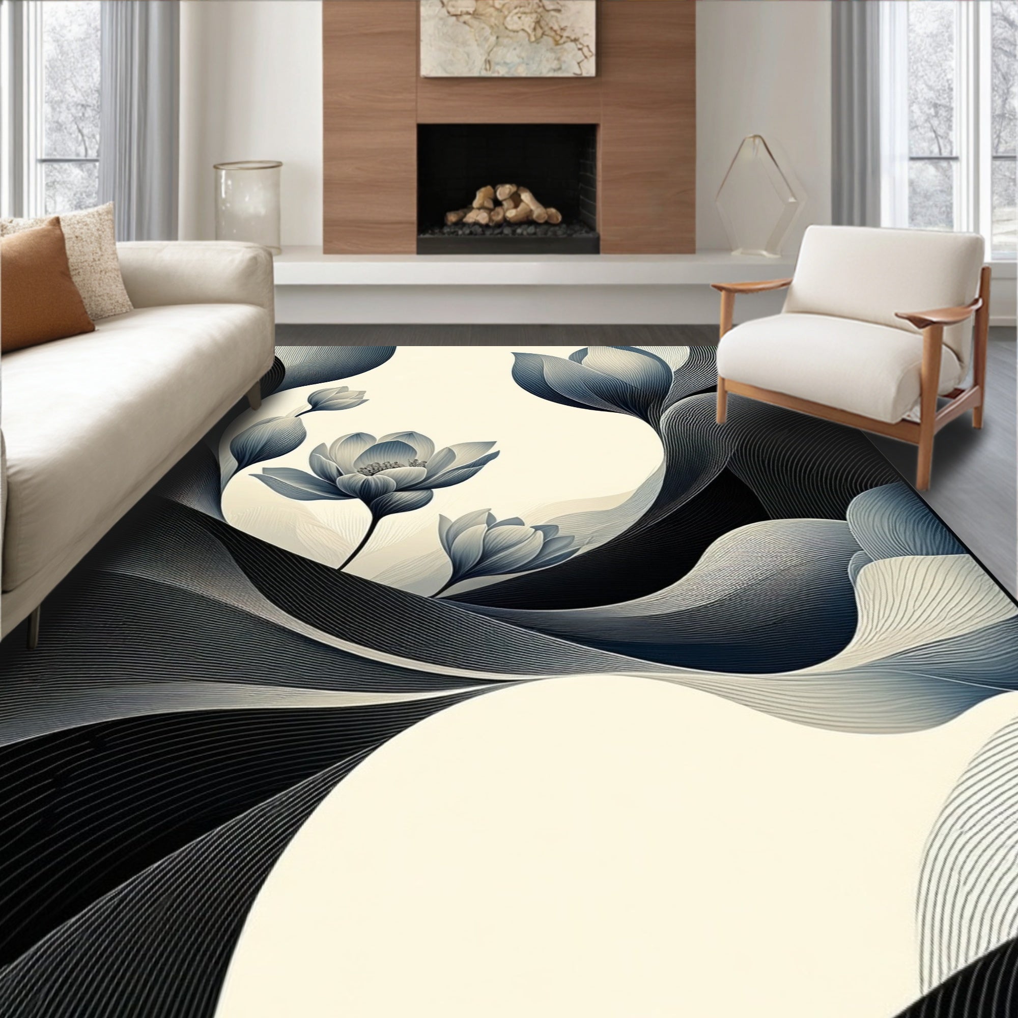 Ethereal Floral Waves Design Rug