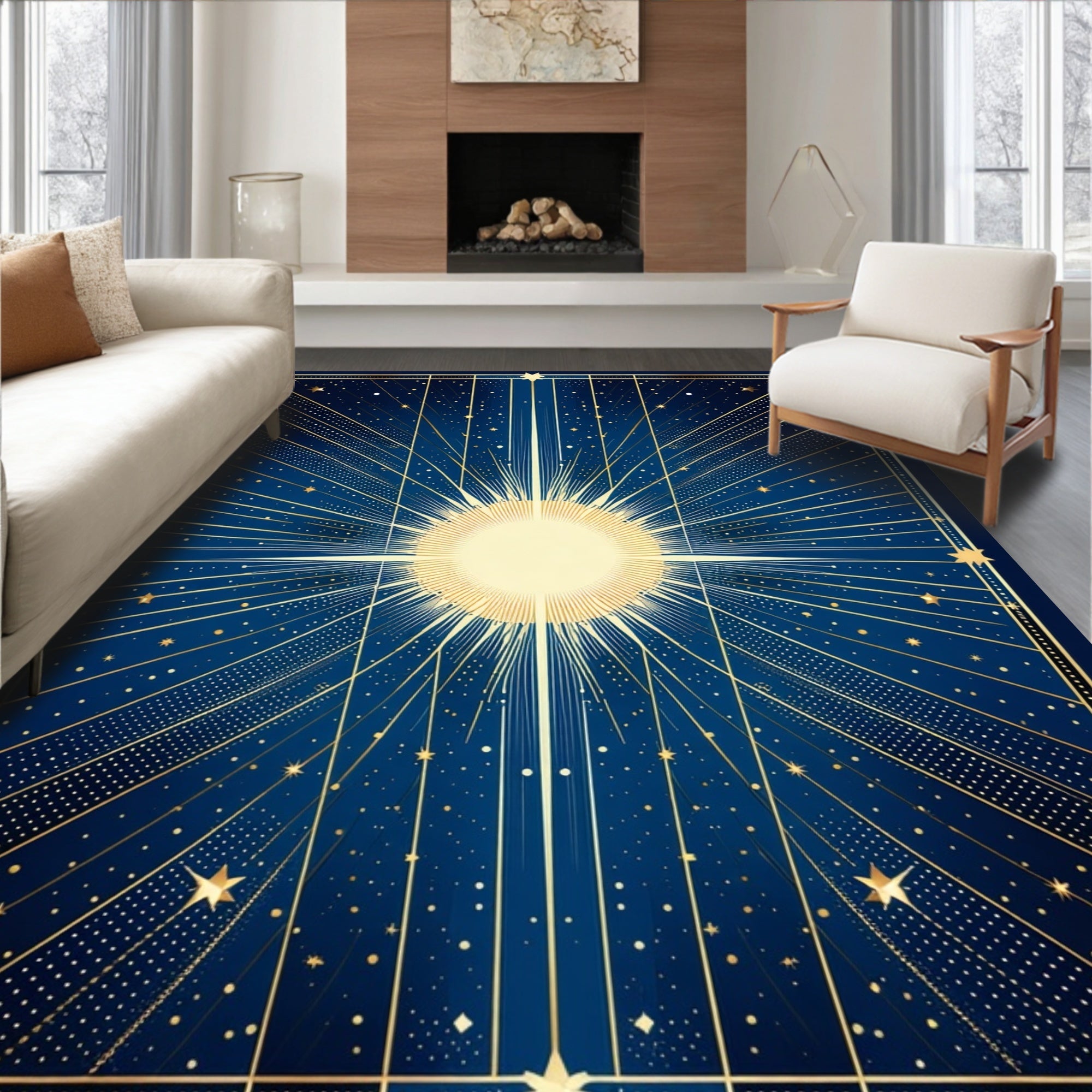 Celestial Sunburst Starry Night Rug