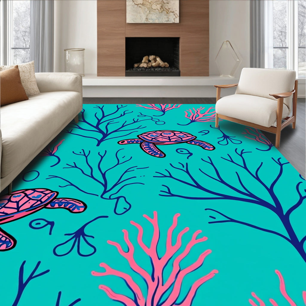 Ocean Turtle Coral Pattern Rug