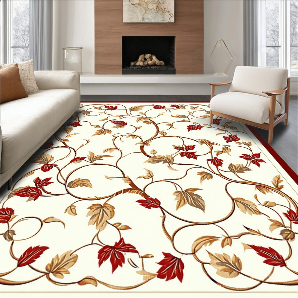 Floral Vine With Red Leaves Design Rug