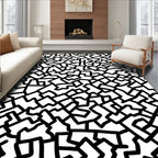 Abstract Black White Maze Pattern Rug