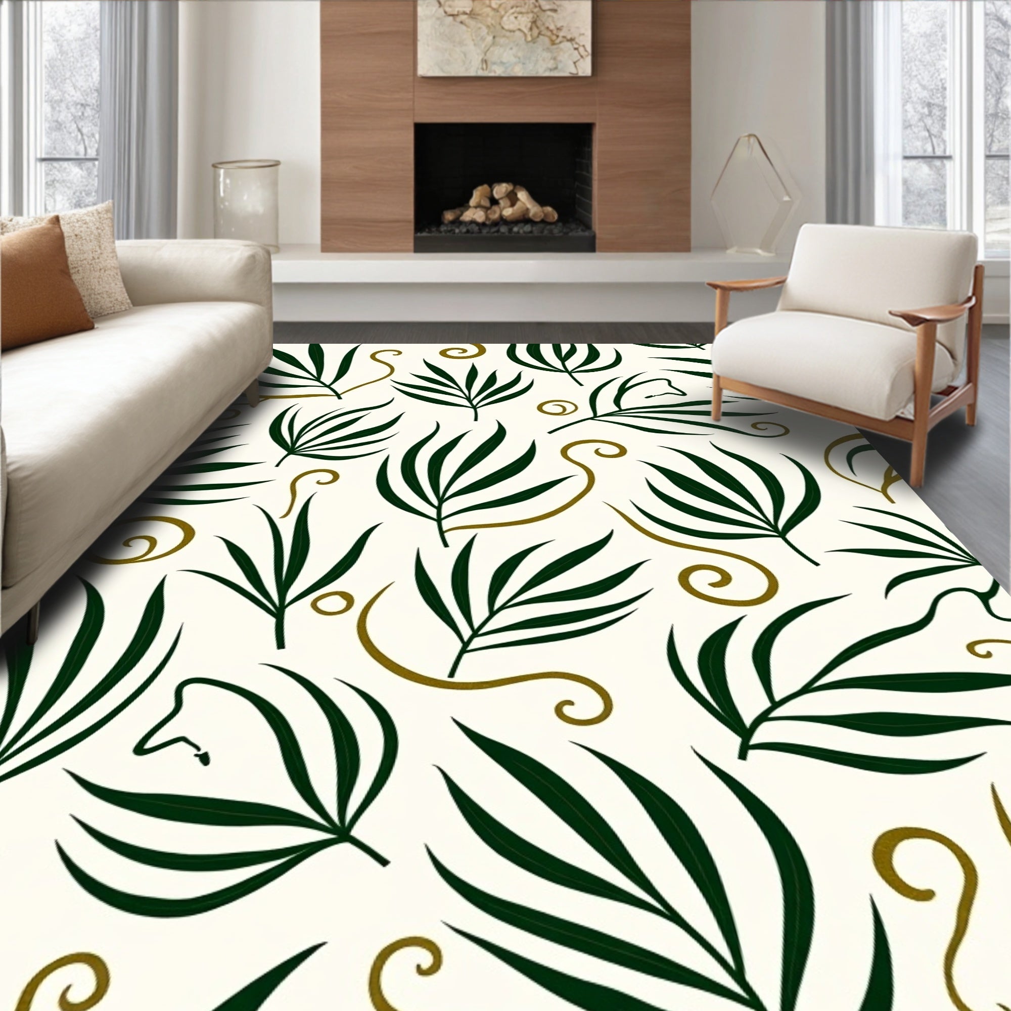 Tropical Leaf Vine Pattern Rug